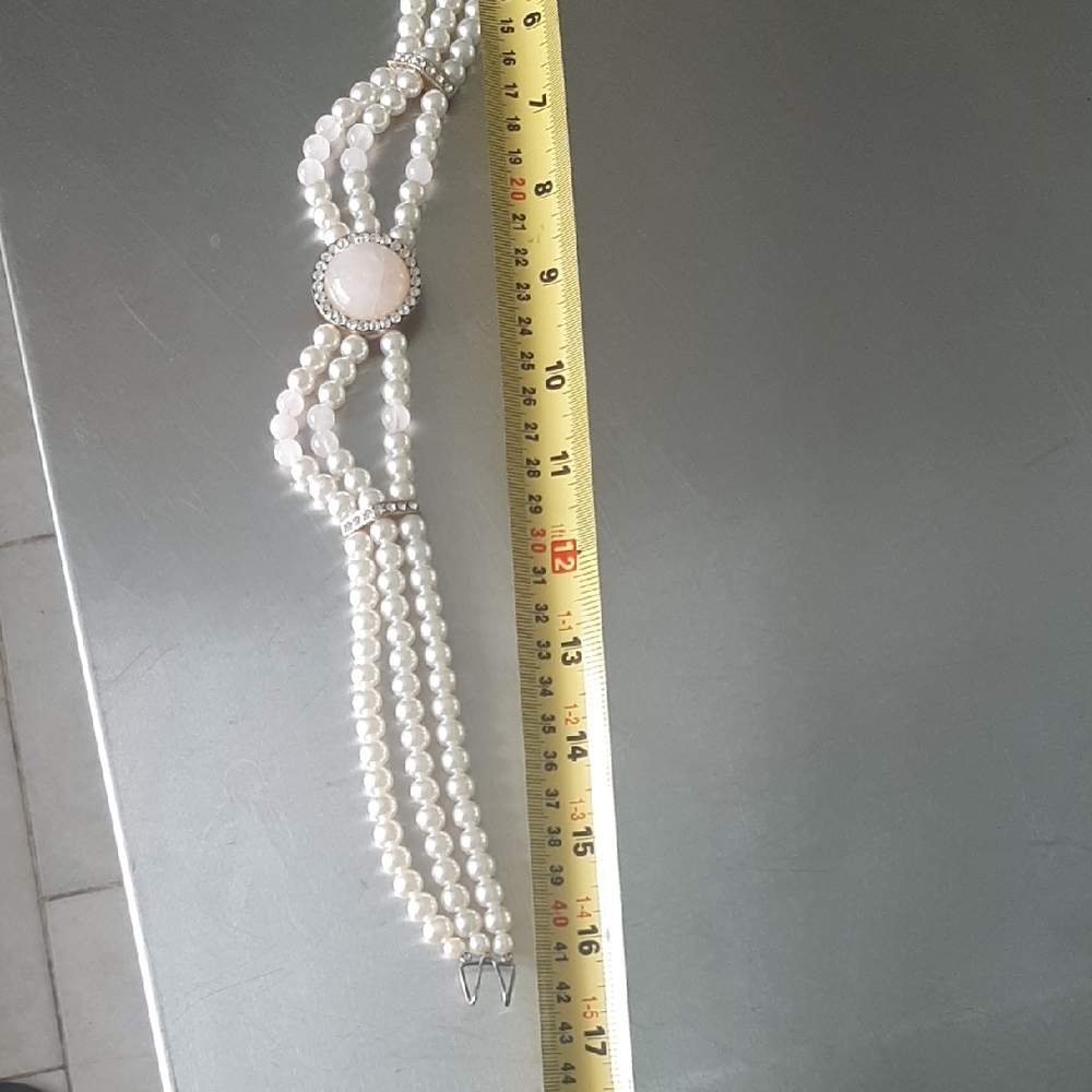 Faux Pearl BELT& VINTAGE NECKLACE📿Belt STRETCHES to 34". - Picture 4 of 5